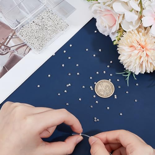 PH PandaHall 600pcs 925 Sterling Silver Plated Beads, 3mm Seamless Smooth Round Bead Ball Beads Brass Loose Spacers Long-Lasting Waist Bead for Bikini Belly Chain Layered Bracelet Jewelry Making - size: 3mm