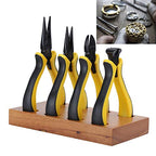 Professional Watch Repair Pliers Set, Precision Diagonal Flat and Pointed Nose Pliers with Wooden Storage Base for Watchmaking and Jewelry Repair