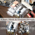 Sea Team Clear Makeup Organizer with Drawers, Acrylic Plastic Cosmetic Display Case, Jewelry Storage Box, Holder for Dresser, Bathroom, Vanity, Countertop (1 Large, 3 Small Drawers) - size: 1 Large, 3 Small Drawers