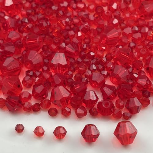 1310pcs Bicone Crystal Glass Beads 2mm 3mm 4mm 6mm 8mm Faceted Crystal Spacer Beads for Bracelets Necklace Pendants Earrings DIY Jewelry Craft Making(Red) - color: Red