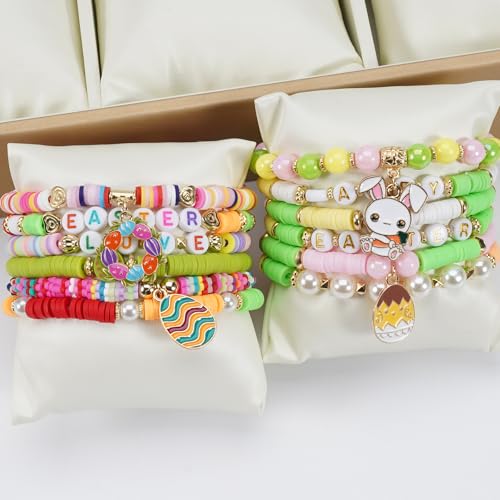 Twinfree Bohemia Beaded Bracelet for Women, Polymer Clay Stretch Bracelets - color: color 39