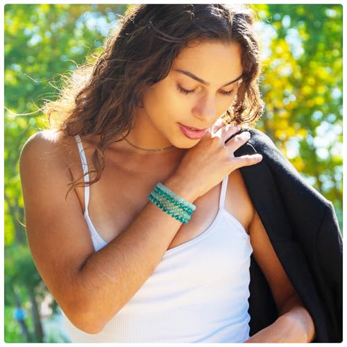 Elecrelive Glass Round Beaded Bracelet Set Clay Beaded Bracelets Stretch Bracelets - color: Green Blue