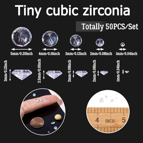 Fashewelry 50Pcs Tiny Cubic Zirconia Faceted Rhinestone Cabochons 1mm 2mm 3mm 4mm 5mm Clear Pointed Back Crystal Diamante Gems for Nail Art Craft Replacing Jewelry - color: Clear, size: 1mm/2mm/3mm/4mm/5mm-Zirconia
