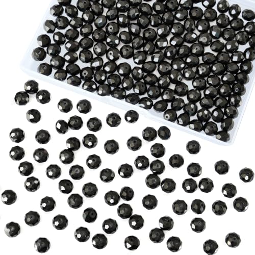 220 Pcs 10mm Round Crystal Glass Beads for DIY Jewelry, Ideal for Bracelets, Necklaces, Pendants, and Handmade Craft Projects(Black) - color: Black, size: 10mm 220pcs
