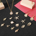 16Pcs Beach Charms, Summer Pendant Starfish Seashells Conches Ocean Charms for Jewelry Making, Alloy Charm Pendants for Bracelets Necklaces Earrings Keychain DIY Crafts Accessories, Gold