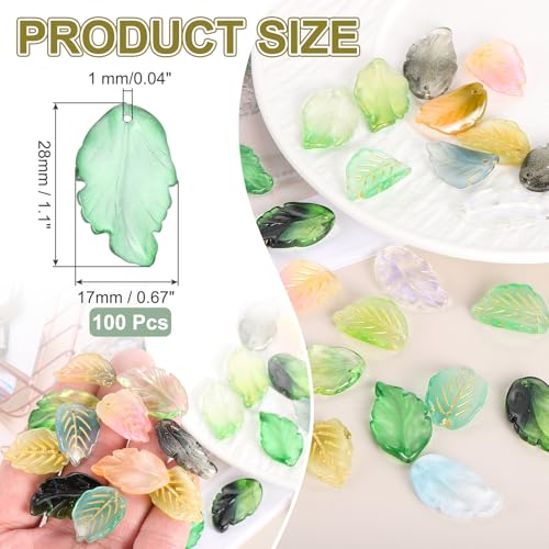 PATIKIL Glass Leaf Beads, 100Pcs Cute Crystal Leaf Charms, Translucent Czech Spacer Beads for DIY Jewelry Making Bracelets Necklace Wind Chimes Suncatchers, Grass Green - color: Grass Green