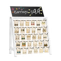 Poyilooo Jewelry Display Stand for Vendors, 30 Hooks Wood Earring Display with Advertising Board, Large Capacity Earring Display Stands Rack for Earring Cards - color: Weathered White