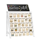 Poyilooo Jewelry Display Stand for Vendors, 30 Hooks Wood Earring Display with Advertising Board, Large Capacity Earring Display Stands Rack for Earring Cards - color: Weathered White