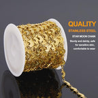 KYUNHOO 13FT/4M Stainless Steel Gold Jewelry Chain Roll on Bulk Embossed Moon Link Chains for Jewelry Making with Clasps and Jump Rings - color: Moon Gold
