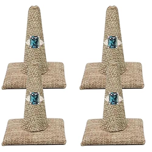 Novel Box 4 Pack Burlap Jewelry Ring Finger Display Stand 2.12x2.12x2.37 Inches with Square Base - Ring Holder Organizer Stand for Selling or Personal Use - Display Stands for Rings - color: Single Ring Finger (Pack of 4), size: Burlap