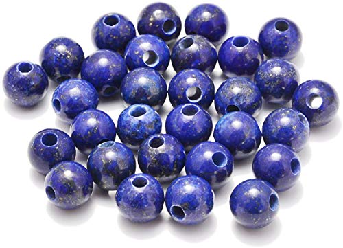AD Beads Natural Gemstone 10mm Round Loose Beads Big Hole 2mm Sized 30pcs (Lapis) - color: Lapis blue