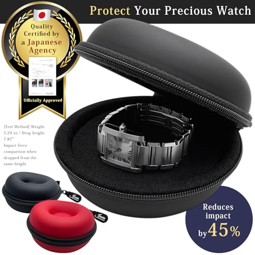 Watch Travel Case, Shock-Tested Single Watch Case for Wristwatches & Smart Watches, Leather Black - color: Leather Black