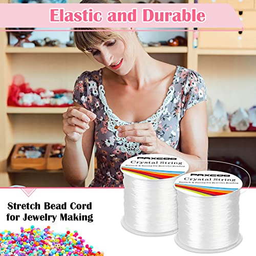Bracelet String, Paxcoo 2 Rolls Elastic Stretchy Bead String Cord for Clay Beads Kandi Pony Beads Bracelets Jewelry Making (0.5 MM, Crystal) - size: 0.5MM, style: Crystal Clear