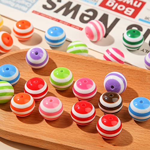 20mm Acrylic Beads Color Stripe Round Bead Chunky Bubblegum Beads for DIY Jewelry Making (Stripe) - color: Stripe