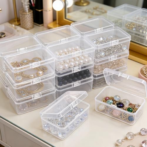 20 Pack Rectangular Clear Plastic Storage Containers Box with Hinged Lid for Beads and Other Small Craft Items (3.35 x 2.17 x 1.38 inch) - size: 3.35 x 2.17 x 1.38 inch