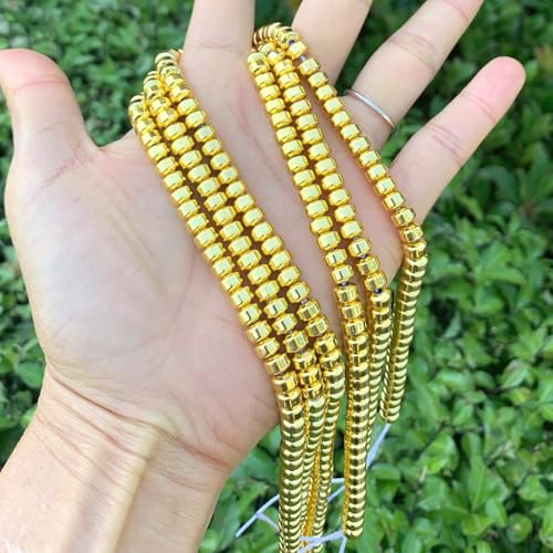 100pcs Adabele Grade A Natural Hematite Gold Plated Healing Gemstone 6mm x 4mm Round Rondelle Loose Beads Gem Stone Spacer for DIY Craft Jewelry Making GFC8-3 - color: Gold Plated Hematite, size: 6x4mm (100pcs/1 Strand)