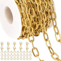Jabogrii 16.4 Feet Gold Paperclip Chain for Jewelry Making Stainless Steel Chain Bulk Roll Craft Oval Jewelry - color: Paperclip Gold