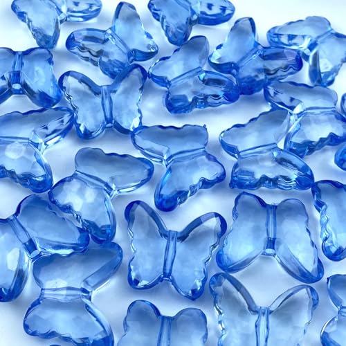25pcs 23x28mm Acrylic Butterfly Beads Assorted Clear Spacer Beads Loose Butterfly Shaped Beads with Hole for Earring Necklace Bracelet Lanyard Jewelry DIY Craft Making(Light Blue) - color: Light Blue, size: 23x28mm