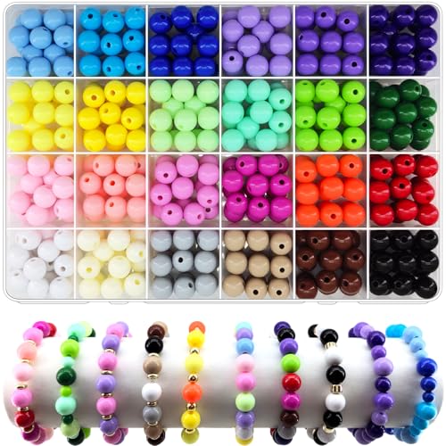 408Pcs 10mm Acrylic Round Beads for Jewelry Making, 24 Colors Rainbow Round Beads for Bracelets Making Kit Candy Color Plastic Bubble Gum Beads Pastel Loose Beads Bulk for DIY Necklace Crafts (10mm) - color: 10mm
