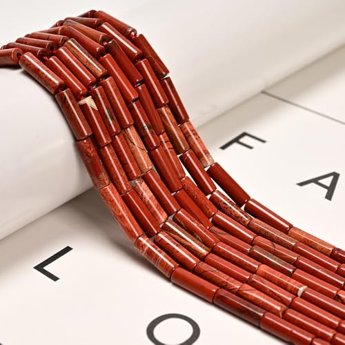 29 Pcs 4x13mm Natural Red Jasper Stone Bead Cylinder Column Tube Beads for Bracelets Jewelry Making Crafts Adults - color: Red Jasper, size: 4x13mm