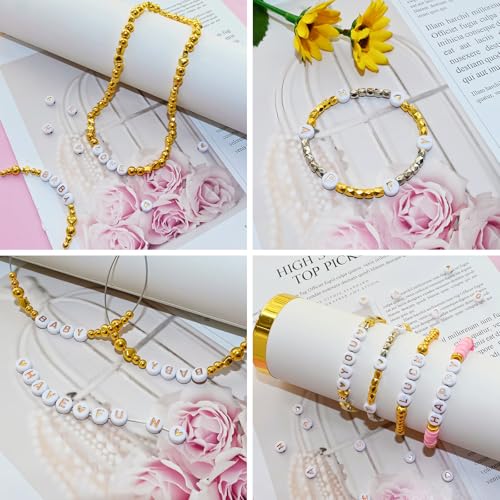Looconi 1400pcs Rose Gold Letter Beads 4x7mm White Round Acrylic Alphabet A-Z Heart Pattern Beads and Crystal Line for Jewelry Making Bracelets Necklaces Key Chains - color: Rose Gold, size: 7x4mm