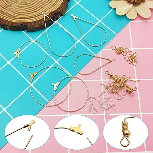 K Gold 670Pc Earring Making Kit with 120 Hoops, 150 Hooks, 200 Jump Rings, 200 Backs for DIY Jewelry - color: 670Pcs-K Gold