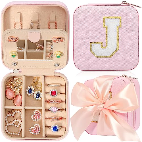 CHMI Travel Jewelry Case, Pink Travel Jewelry Box, Travel Jewelry Organizer, Travel Gifts for Women Girls, Jewelry Organizer Box, Birthday Gifts for Women, Christmas Gifts for Teens Girls - Initial J - color: Pink, size: J