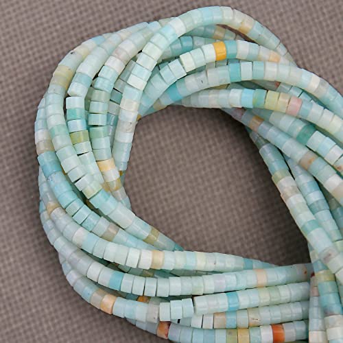 BONNY BOXX 150PCs Natural Amazonite Spacer Beads, Loose Semi Precious Flat Round Gemstone Heishi Disc Stone Beads for Beading Jewelry Making 4mm*2mm - color: Amazonite, size: 4MM*2MM