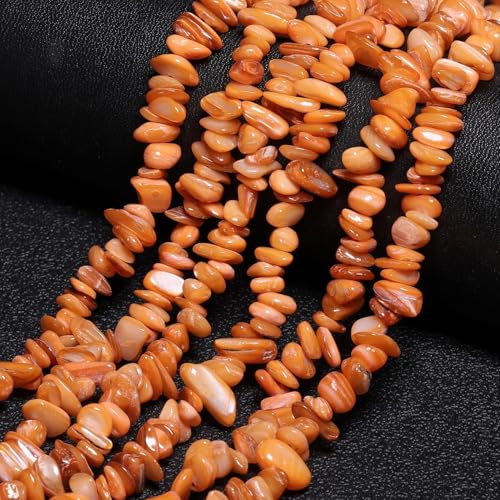 Chip Shells, 260pcs 5-8mm Irregular Beads with Holes, Orange Shell & Carnelian Chip Beads for Jewelry Making - color: Orange