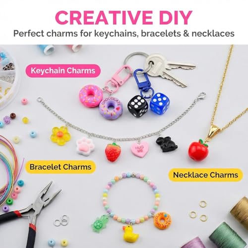 Keychain Charms Bulk 30pcs mixed Cute 3D Charms for Keychain Making for Bracelet Earring Jewelry Making DIY Crafts Includes Animal Food Fruit Flower Designs - color: Mix Random