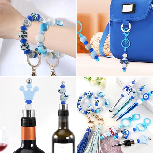 Sunrony 200Pcs Silicone Lentil Beads for Keychain Making, Bulk 12mm Silicone Abacus Spacer Beads for Necklace Bracelet Making Pens(Deep Blue) - color: G-Deep blue