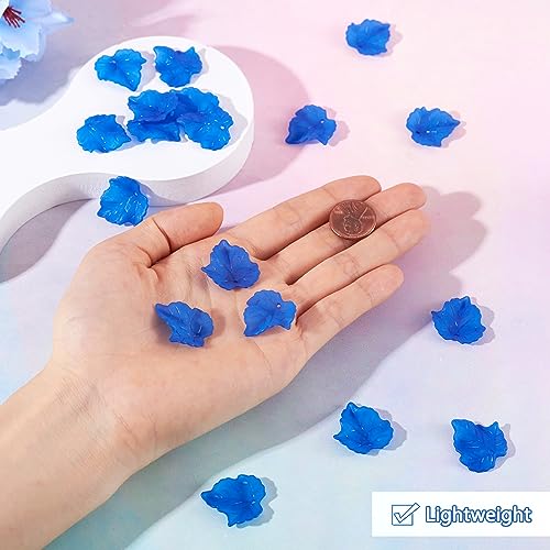 Crafans 100Pcs Frosted Acrylic Leaf Charms 24x22.5x3mm Transparent Plant Pendants Clear Autumn Maple Leaves Beads Charms for Jewelry Making (Blue) - color: Blue