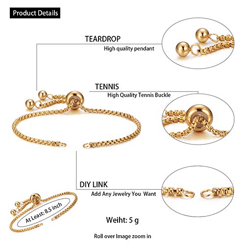 DanLingJewelry 10pcs 304 Stainless Steel Adjustable Slider Bracelet Slider Extender Chains Friendship Bracelets for Jewelry Making DIY 8 Inches(215mm) G - color: StyleⅪ-10 pcs-Golden