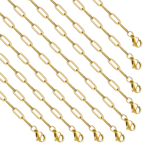 GTVOODX 10 Pack Bulk Necklace Chains for Women 16 Inch 18k Pvd Gold Paperclip Stainless Steel Charm Chain for DIY Jewelry Making - color: Gold, size: 16 Inch