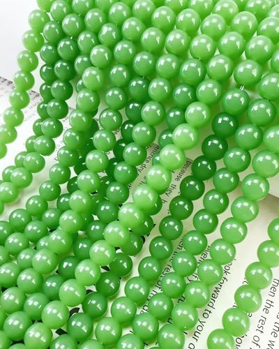 8mm Glass Beads 46PCS Glass Beads for Jewelry Making Charm Round Loose Bead for Bracelet Making Kit (Green Jade Glass) - color: Green Jade Glass