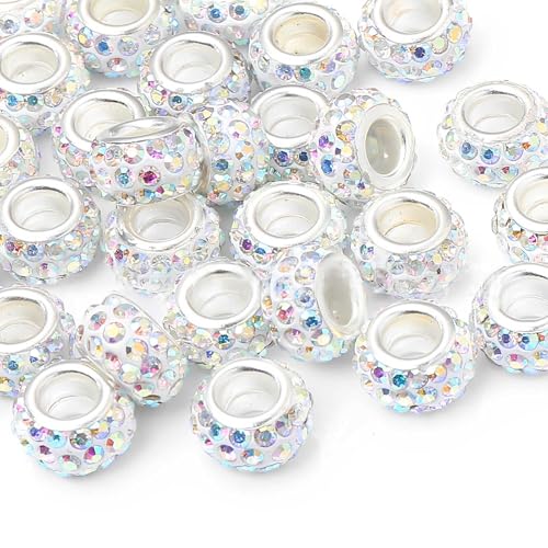 50 PCS Large Hole Crystal Charm Spacer Rhinestone Beads for Pens Making, Jewelry Making Supplies, DIY Crafts, Bracelet (Color, 12mm) - color: color