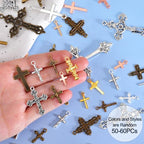 stino Metal Charms for Jewelry Making 100gram, Bulk Tibetan Silver & Gold Plated Trinkets for Earring Necklace Jewelry Making and Findings - color: Cross Mixed Color