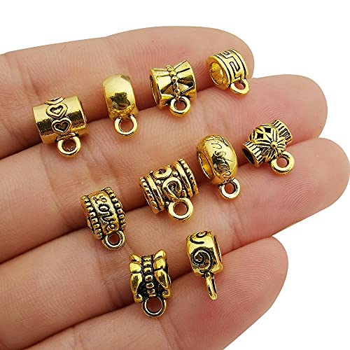 100 pcs Antique Gold Clasp Bail Beads Charms,Bail Tube Beads, Loose Spacer Bead,Bead Hanger Charm for Jewelry Making DIY Necklace Bracelet (M671) - color: M671