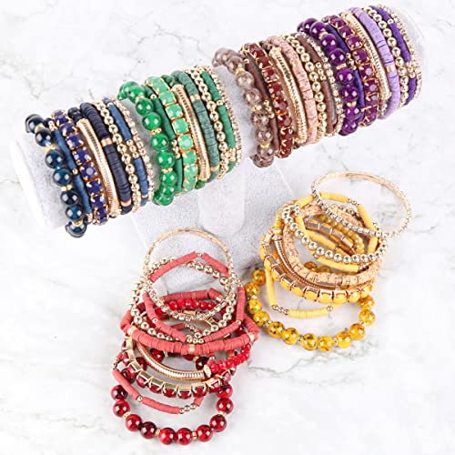 RIAH FASHION Multi Color Stretch Beaded Stackable Bracelets - Layering Bead Strand Statement Wrap Bangles - color: Boho Mix - Mustard, size: 7.0 Inches Length