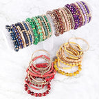 RIAH FASHION Multi Color Stretch Beaded Stackable Bracelets - Layering Bead Strand Statement Wrap Bangles - color: Boho Mix - Purple, size: 7.0 Inches Length