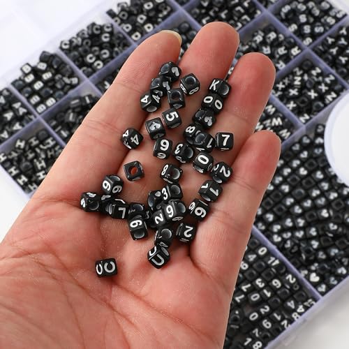 Acrylic Letter Beads 4mm Flat Round, 6mm Square - Beads for Making Friendship Bracelet or Necklace (26 Pieces of Square Black with White) - color: 26 pieces of square black with white