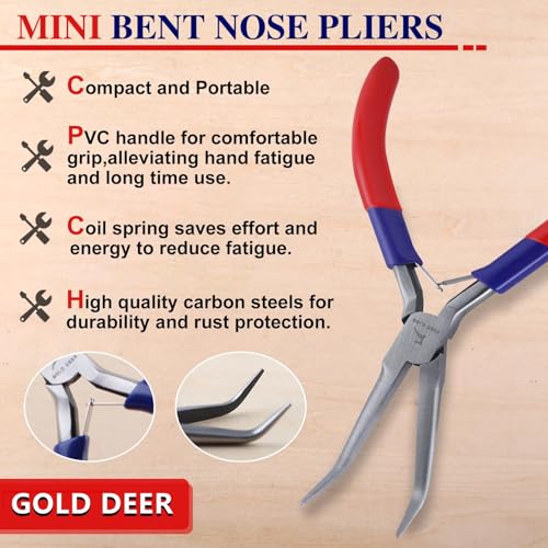 Bent Nose Pliers - Mini Jewelry Pliers with Comfort Grip Handles For Bending Wire & Gripping - style: Bent Nose Pliers with Smooth Jaw