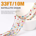33 Feet Stainless Steel Enamel Chains Bulk, 2mm 304 Stainless Steel Colorful Enamel Beaded Cable Link Chain Roll Spool for Jewelry Making - color: Stainless Steel Colorful Beads