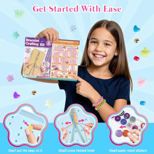 TingingYuli Friendship Bracelet Making Kit for Girls 8-12, DIY String Bracelet Maker with 3-Layer Storage Box, Arts and Crafts for Kids Ages 6-12, Easter Christmas Birthday Gift Set - color: Light Blue