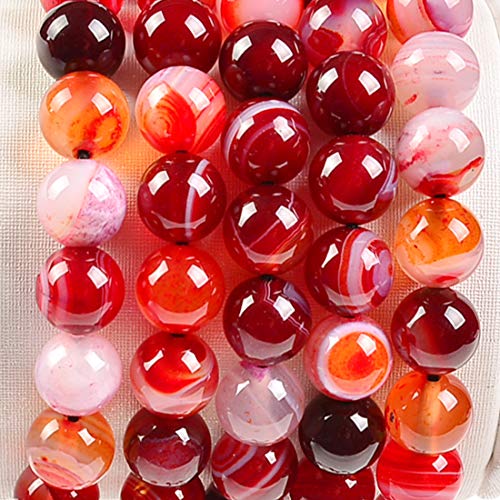 MASSIVE BEADS Natural Healing Power Gemstone Crystal Beads Unisex Adjustable Macrame Bracelets - color: Agate Red, size: 8mm