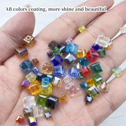 Crystal Glass Beads 200 Pieces 4mm Cube Crystal Glass Beads Faceted Square Shape Spacer Beads for Jewelry Making Bracelet Earring Necklace DIY Craft Making Supplies(Green AB) - color: Green AB, size: 4mm