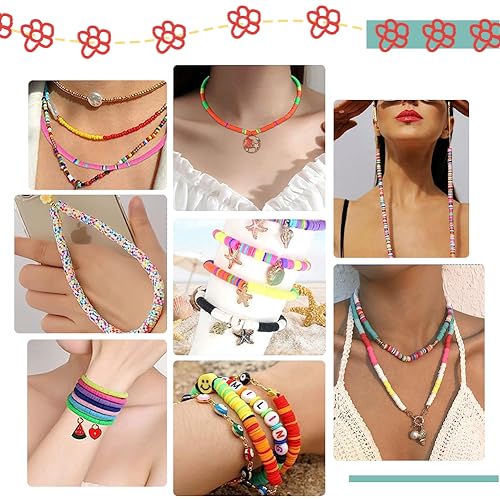 PH PandaHall 4600pcs Flower Heishi Bead 6mm Vinyl Disc Beads Flat Floral Polymer Clay Beads for Hawaiian Earring Choker Anklet Bracelet Necklace Jewelry Making Summer Surfer, Random Color