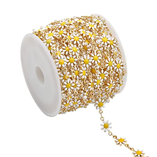 KYUNHOO 16.4 Feet/5M Daisy Flowers Link Chain KC Gold Plated Brass Chain for Jewelry Making Dainty Chain Bulk for Jewelry Craft DIY Finding Supplies - color: Daisy Gold