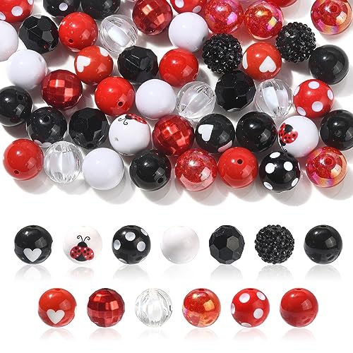 DanLingJewelry 50pcs 20mm Ladybug Acrylic Beads - Red, Black, Heart Dot Printed for DIY Craft Jewelry Making - color: 50pcs - ladybug