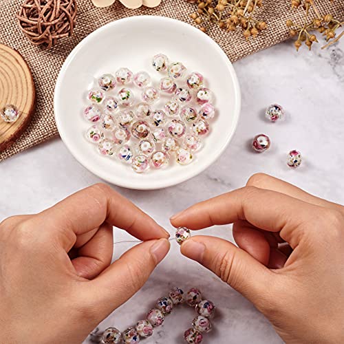 Elecrelive 60Pcs Gold Sand Lampwork Beads White Rondelle Flower Glass Beads 10mm Floral Crystals for DIY Bracelet Necklace Earring Jewelry Making - color: White